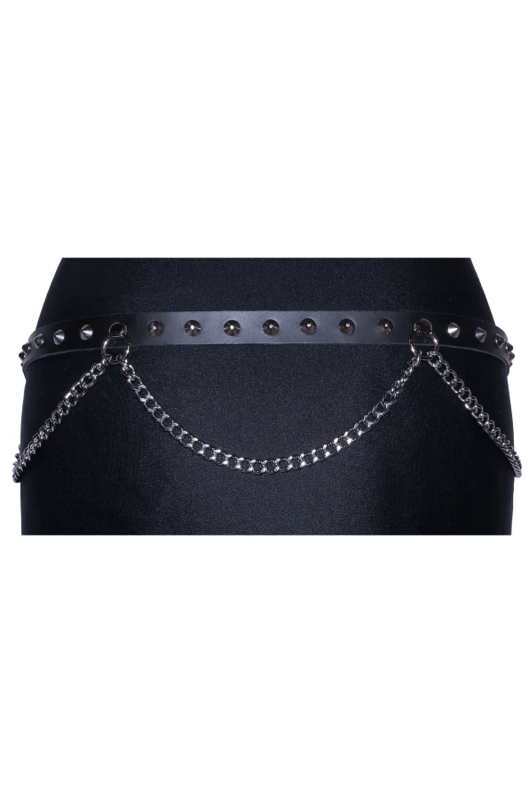 Studded Belt Pointed Rivets with Chains 1 Row