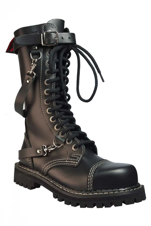 Angry Itch 14 Hole Boots 3 Straps Black
