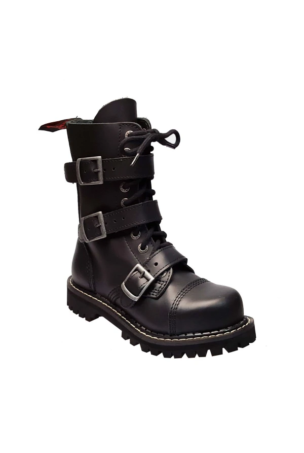Angry Itch 10 Hole Boots 3 Buckle Black