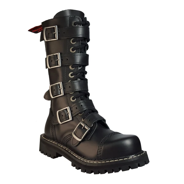 Angry Itch 14 Hole Boots 5 Buckle Black