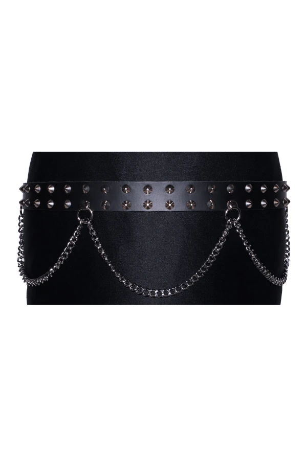 Studded Belt Pointed Rivets with Chains 2-row